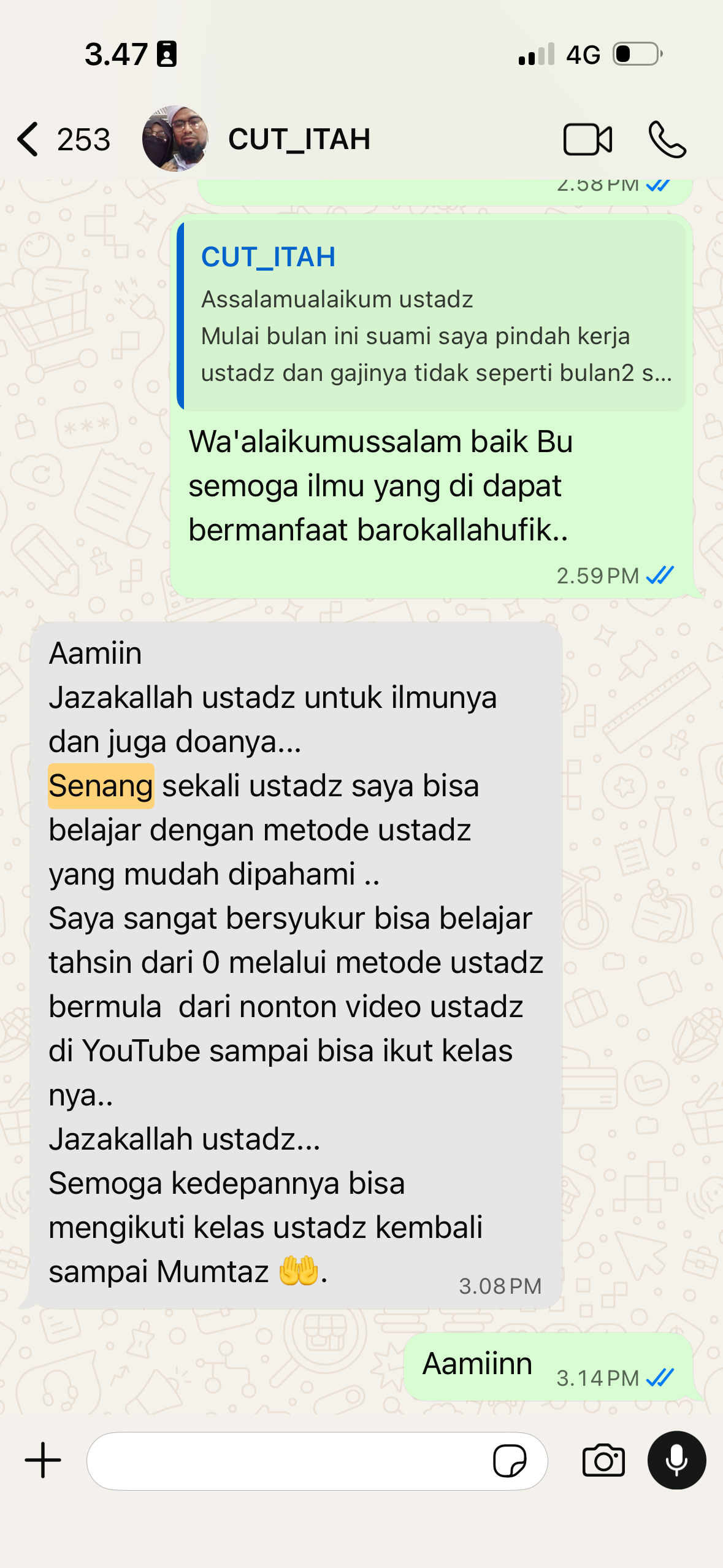 Testimoni peserta kelas tahsin Ihsan Tahsin