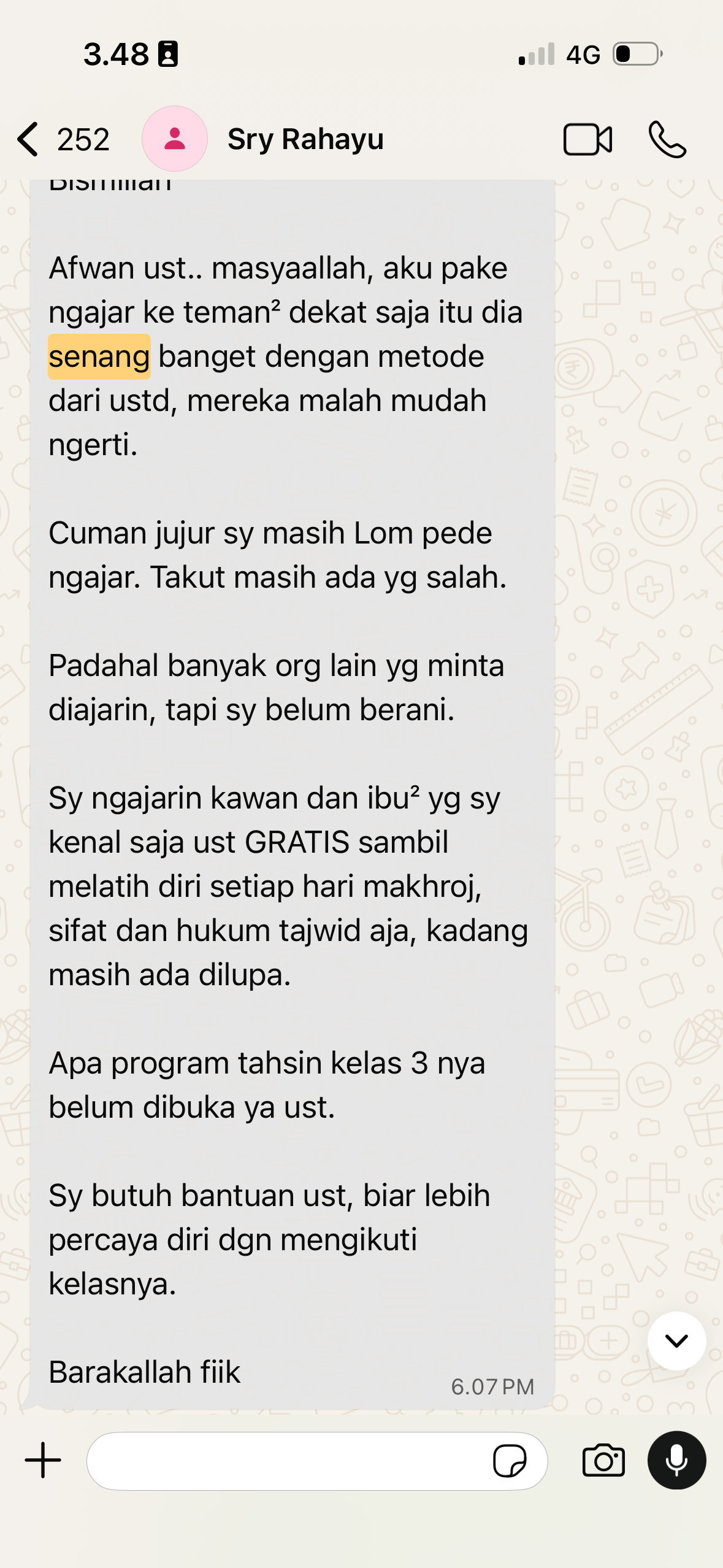 Testimoni peserta kelas tahsin Ihsan Tahsin